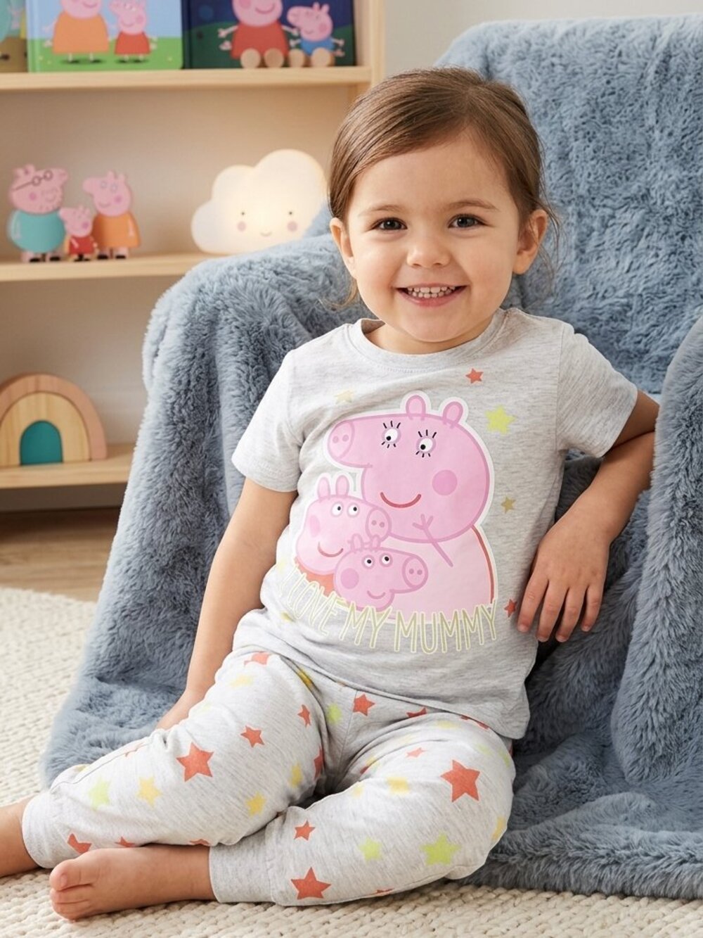 Peppa Pig Toddler Girls 2T "I Love My Mummy" PJ Set - Grey Star Pajamas